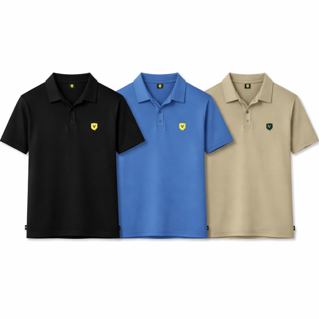 Lot de 3 polos Manches Courtes - Noir, Royal, Beige