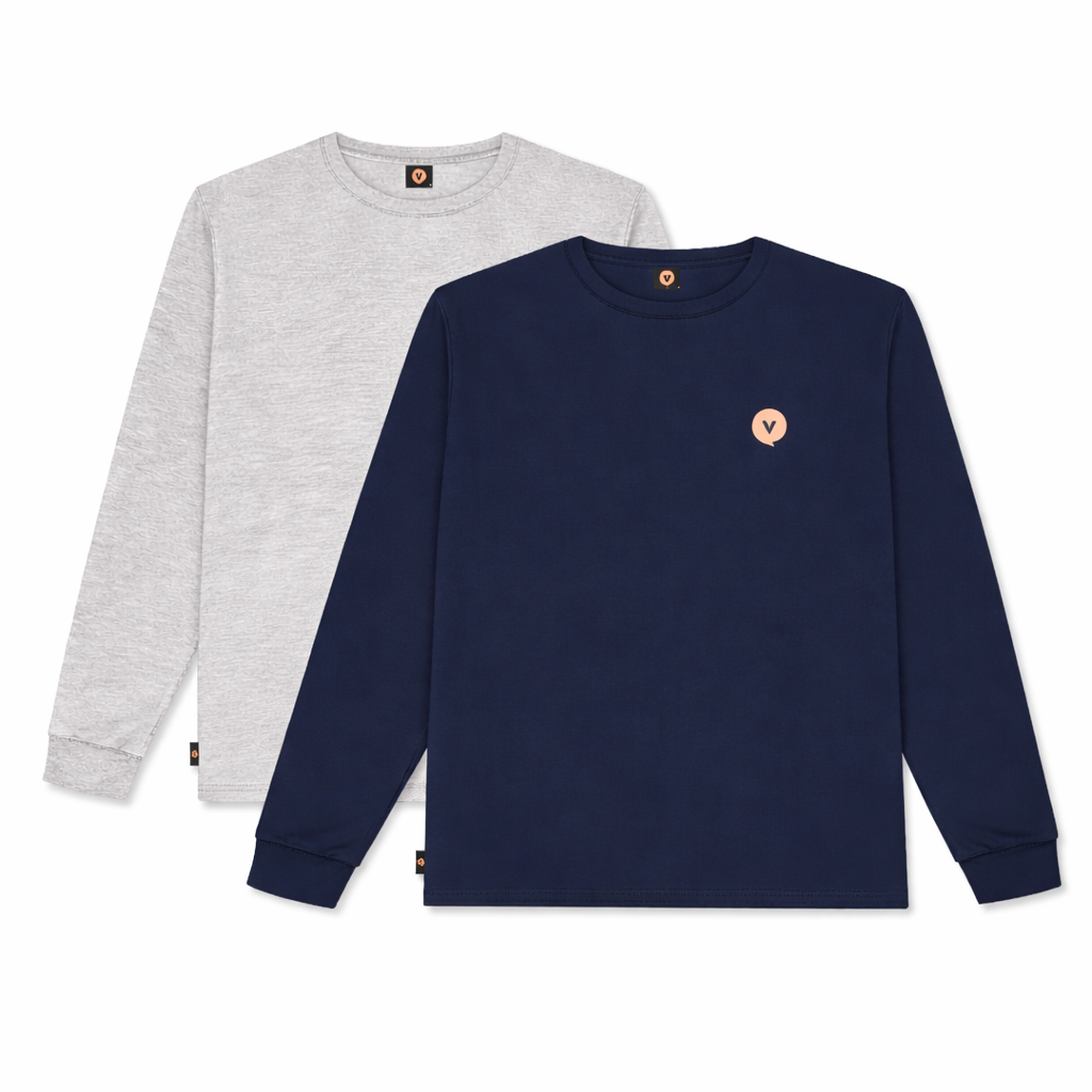 Lot de 2 T-Shirts Manches Longues - Gris Athlétique et Marine