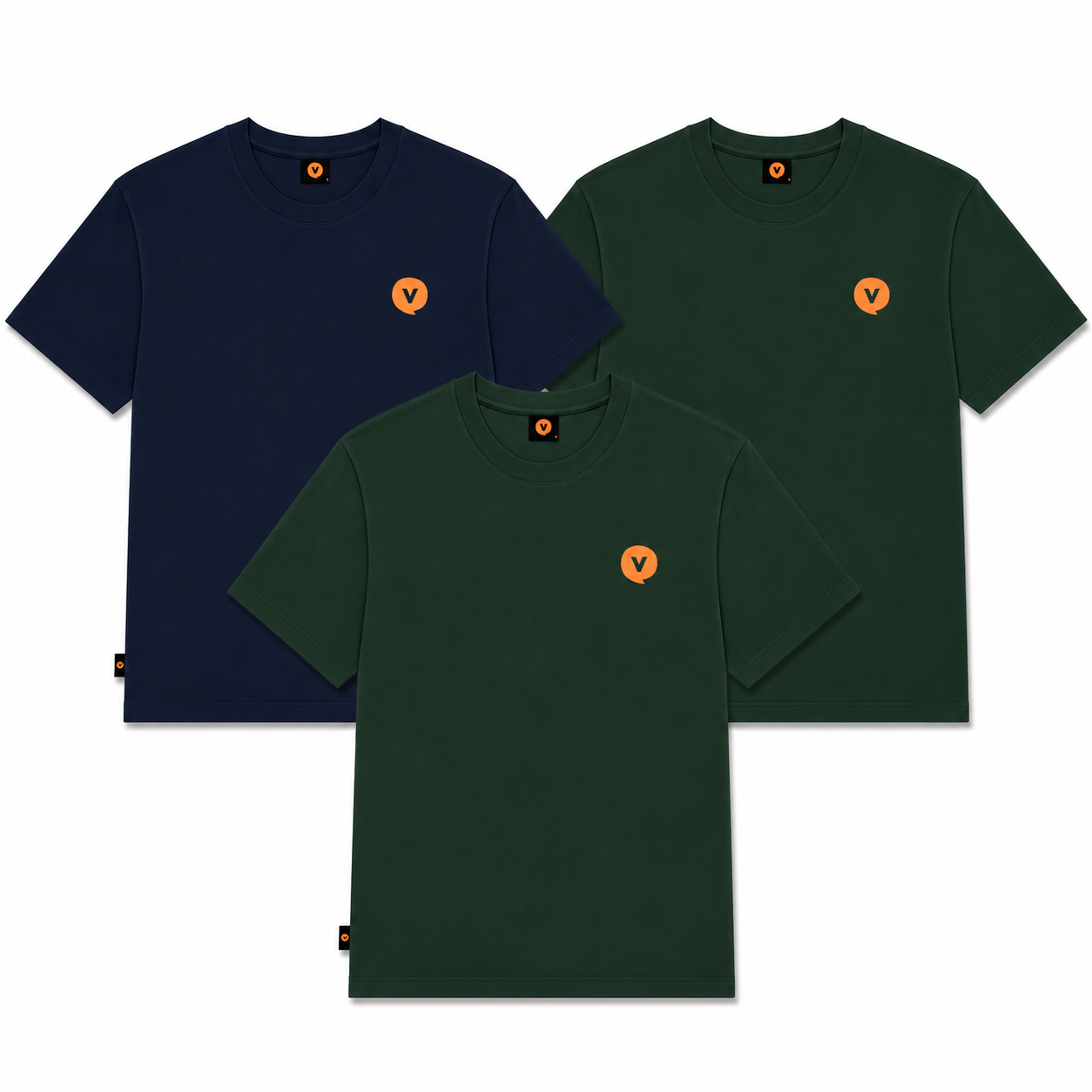 Lot de 3 T-Shirts - 2 Vert Forêt & Marine