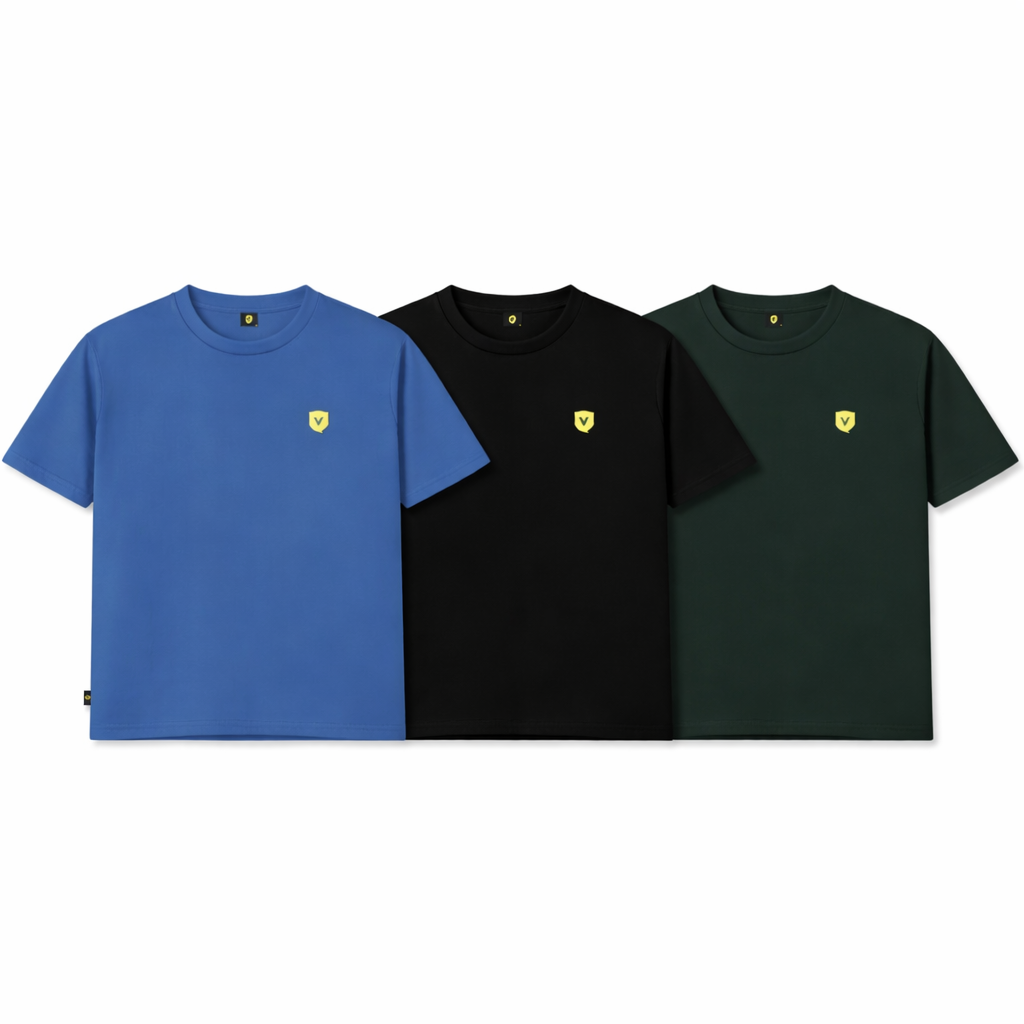 Lot de 3 T-Shirts - Royal, Noir, Vert Forêt