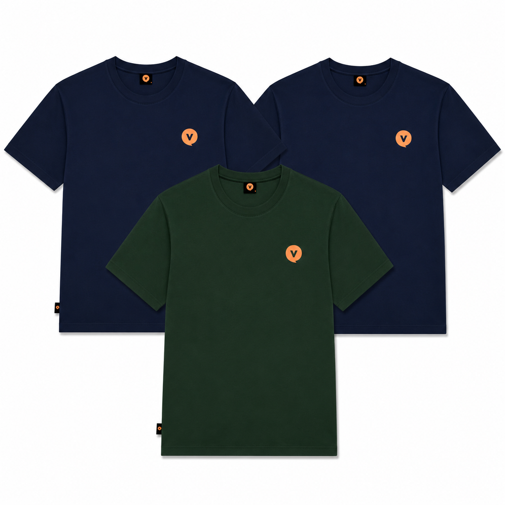 Lot de 3 T-Shirts - 2 Marines & Vert Forêt