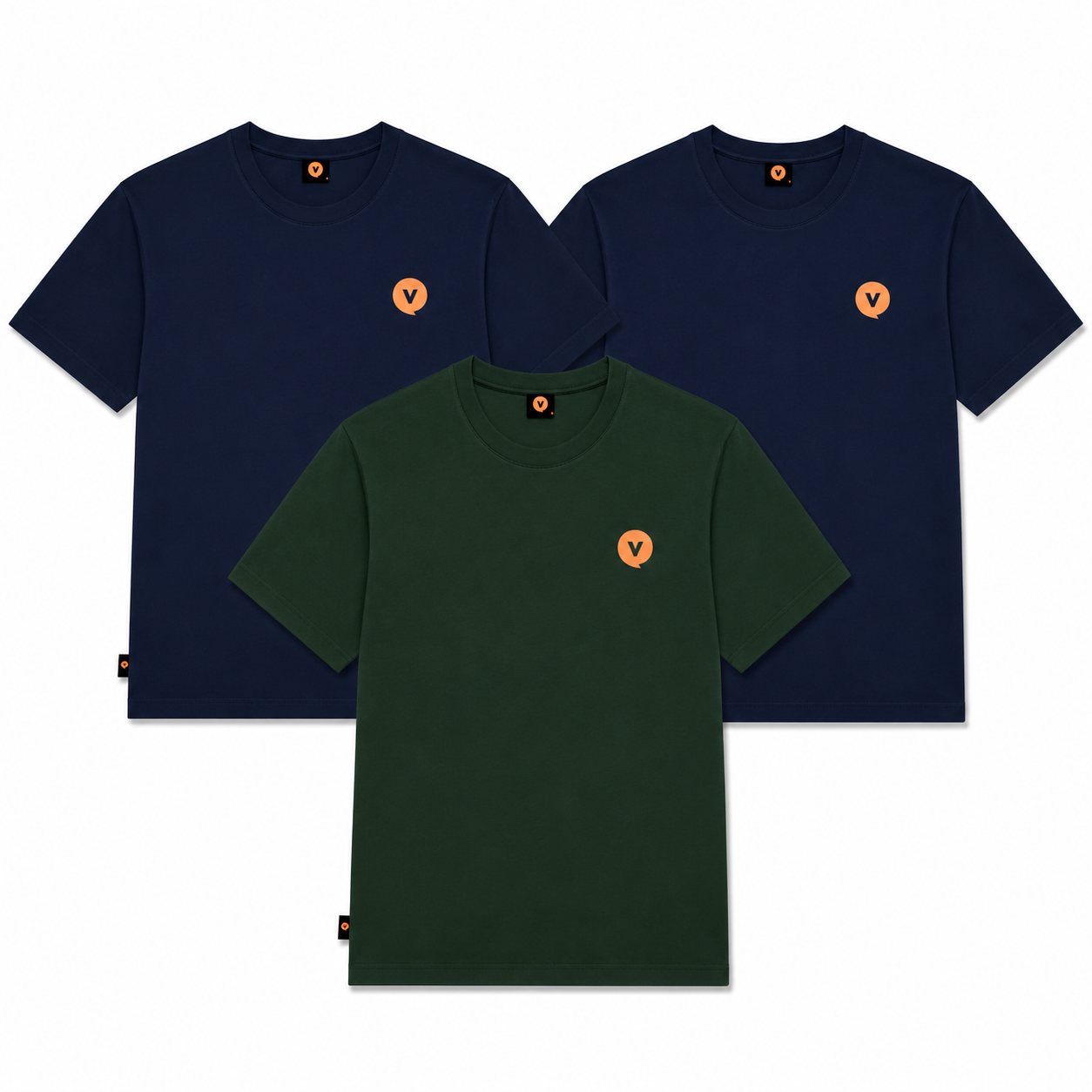 Lot de 3 T-Shirts - 2 Marines & Vert Forêt