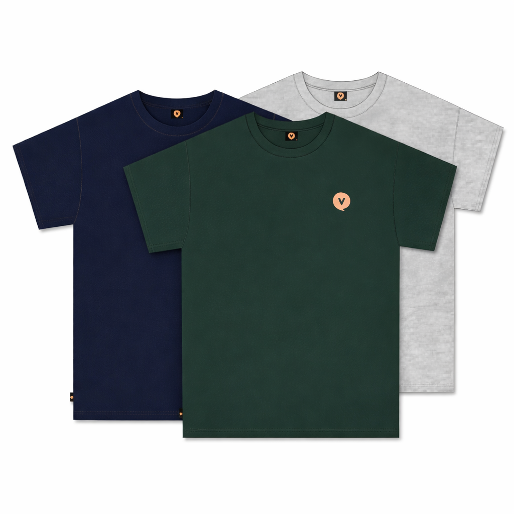 Lot de 3 T-Shirts - Gris Athlétique, Marine et Vert Forêt